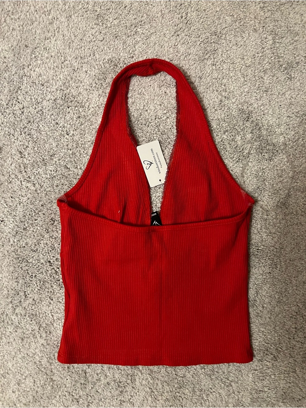 Windsor Red Ribbed Halter lace top - Picture 2 of 3